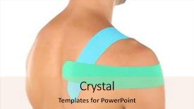 Presentation with shoulder - PPT theme consisting of kinesiotape - physio tape on shoulder background and a coral colored foreground