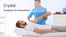  Presentation with physiotherapist - Beautiful PPT theme featuring physiotherapist working with patient backdrop and a sky blue colored foreground