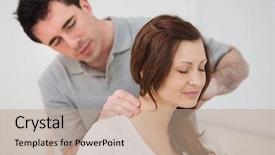  Presentation with room - Amazing presentation having displacement - smiling woman sitting while being backdrop and a coral colored foreground