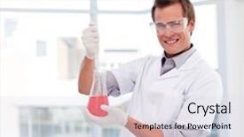  Presentation with tea leaves test tube - Presentation theme enhanced with physique chimie - isolated young scientist examining background and a sky blue colored foreground