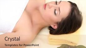  Presentation with spa salon - Cool new slide deck with phytotherapie - beautiful young woman lying backdrop and a  colored foreground