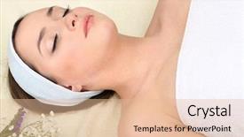  Presentation with spa salon - Presentation featuring phytotherapie - beautiful young woman lying background and a  colored foreground