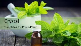  Presentation with phytotherapie - Colorful PPT layouts enhanced with phytotherapie - bottle of essential mint oil backdrop and a yellow colored foreground