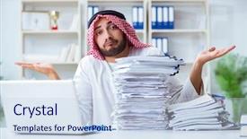  Presentation with paperwork - Beautiful theme featuring pi - arab businessman working backdrop and a  colored foreground