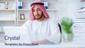  Presentation with paperwork - Audience pleasing PPT theme consisting of pi - arab businessman working backdrop and a sky blue colored foreground