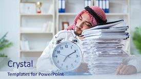  Presentation with paperwork - Beautiful PPT theme featuring pi - arab businessman working backdrop and a light blue colored foreground