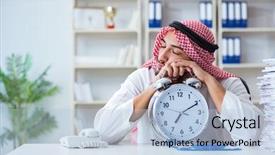  Presentation with paperwork - Theme having pi - arab businessman working background and a light blue colored foreground