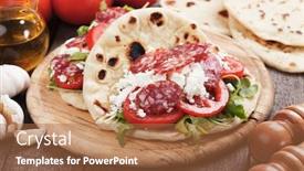  Presentation with rocket - Colorful presentation design enhanced with piadina romagnola italian flatbread sandwich with pepperoni ricotta cheese tomato and rocket salad backdrop and a red colored foreground