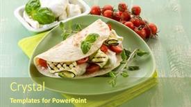  Presentation with sandwich - Slide set featuring piadina with mozzarella grelled zucchinis and tomatoes typical italian sandwich background and a tawny brown colored foreground