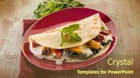  Presentation with capsicum - Slide deck featuring piadina with spinach grilled capsicum and cheese background and a tawny brown colored foreground