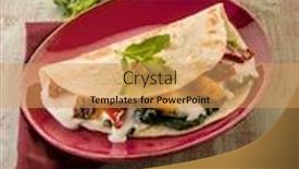  Presentation with capsicum - Amazing slide deck having piadina with spinach grilled capsicum and cheese backdrop and a coral colored foreground