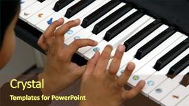  Presentation with key - Beautiful slides featuring piano black - young hands playing backdrop and a tawny brown colored foreground