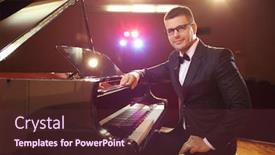  Presentation with concert - Audience pleasing PPT theme consisting of piano player in a concert backdrop and a tawny brown colored foreground