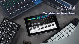  Presentation with musical instrument - Presentation consisting of piano synthesizer app on tablet background and a tawny brown colored foreground