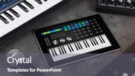  Presentation with musical instrument - Beautiful presentation theme featuring piano synthesizer app on tablet backdrop and a gray colored foreground