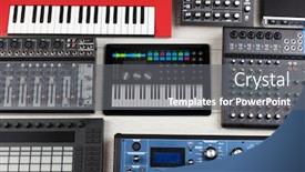  Presentation with musical instrument - Audience pleasing slide set consisting of piano synthesizer app on tablet and musical instrument concept backdrop and a gray colored foreground