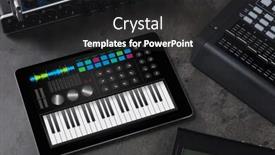  Presentation with musical instrument - Slide deck with piano-synthesizer-app-on-tablet background and a dark gray colored foreground
