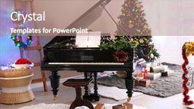  Presentation with christmas lights bulb decoration - Audience pleasing slide deck consisting of piano with christmas decorations backdrop and a coral colored foreground