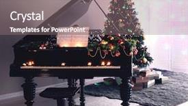  Presentation with piano - Amazing PPT layouts having piano with christmas decorations backdrop and a gray colored foreground