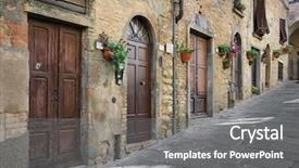  Presentation with road improvement - Presentation design enhanced with piazza dei priori volterra tuscan background and a gray colored foreground
