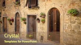  Presentation with main engine - Slide deck with piazza dei priori volterra tuscan background and a tawny brown colored foreground