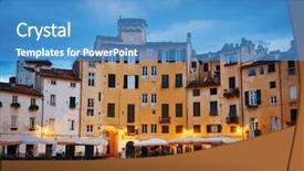  Presentation with night sky plane view - Theme enhanced with piazza dell anfiteatro in lucca background and a teal colored foreground