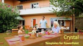  Presentation with barbecue - Cool new PPT theme with pic nic - family having a barbecue backdrop and a tawny brown colored foreground