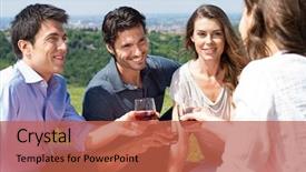  Presentation with group - Audience pleasing slide deck consisting of pic nic - group of happy young friends backdrop and a red colored foreground