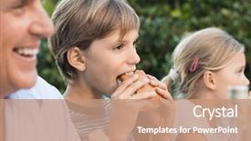  Presentation with family healthy eating - Amazing slides having pic nic - happy boy eating hamburger backdrop and a coral colored foreground