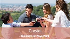  Presentation with toasting - Presentation theme with pic nic - happy young friends toasting wine background and a coral colored foreground