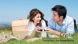  Presentation with young happy couple - Beautiful presentation design featuring pic nic - portrait of happy young couple backdrop and a yellow colored foreground