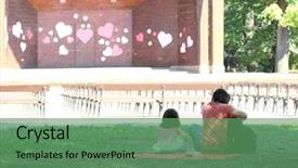  Presentation with woman child - Colorful PPT layouts enhanced with pic nic - woman and child sitting backdrop and a ocean colored foreground