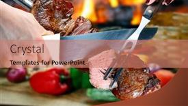  Presentation with charcoal - Presentation theme having picanha-roasted-in-charcoal-barbecue background and a coral colored foreground