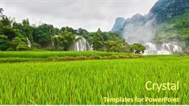  Presentation with paddy field - PPT theme enhanced with pice paddy field and waterfall background and a tawny brown colored foreground