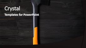  Presentation with flat - PPT theme with pick ax - axe icon flat isolated background and a dark gray colored foreground
