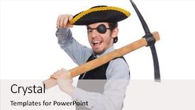  Presentation with pirate - Colorful presentation theme enhanced with pick ax - businessman pirate isolated on white backdrop and a  colored foreground