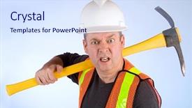  Presentation with construction worker harassment workplace - Presentation theme with pick ax - grumpy construction worker background and a  colored foreground