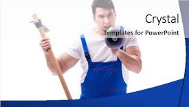  Presentation with artificial intelligence white - Colorful PPT layouts enhanced with pick ax - repairman with megaphone backdrop and a  colored foreground