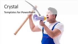  Presentation with construction digging - Presentation design enhanced with pick ax - repairman with megaphone background and a  colored foreground