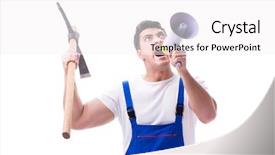  Presentation with construction digging - Beautiful presentation featuring pick ax - repairman with megaphone backdrop and a  colored foreground
