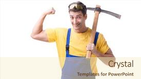  Presentation with special education young adult man - Beautiful slide deck featuring pick ax - young man contractor with axe backdrop and a  colored foreground