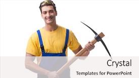  Presentation with contractor - Cool new PPT theme with pick ax - young man contractor with axe backdrop and a  colored foreground