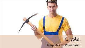  Presentation with old wite man and his music - Amazing theme having pick ax - young man contractor with axe backdrop and a coral colored foreground