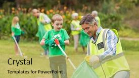  Presentation with kid s happy fathers day - Presentation having pick up - happy family collecting rubbish background and a yellow colored foreground