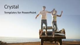  Presentation with jumping into the ocean - Colorful presentation enhanced with pastel - beige painted stucco wall background backdrop and a coral colored foreground