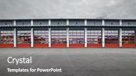  Presentation with red garage door red metal - Colorful PPT theme enhanced with pick up truck - garage doors in a row backdrop and a gray colored foreground