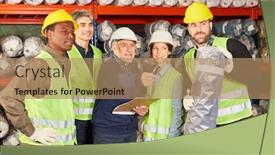  Presentation with logistics warehouse - Slide deck enhanced with pickers-and-colleagues background and a coral colored foreground