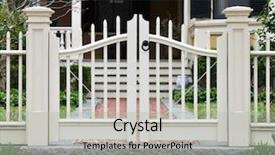  Presentation with wooden - Amazing PPT theme having picket wooden gate and fence backdrop and a light gray colored foreground