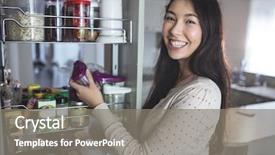  Presentation with kitchen cabinet - PPT layouts with picking a bottle from storage background and a gray colored foreground