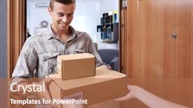  Presentation with special education young adult man - Theme consisting of picking men - young man receiving package background and a coral colored foreground